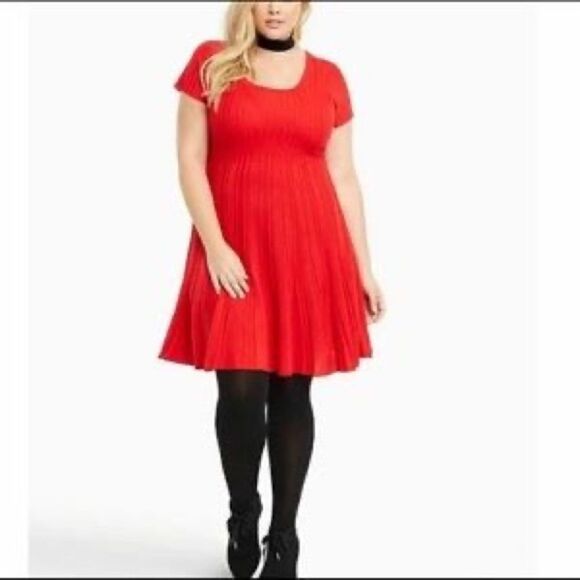 Torrid Cherry Red Ribbed Knit Sweater Short sleeves Dress - Picture 2 of 11